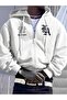 3 Thread White La Los Angeles Design Zippered Winter Cardigan - Printed Oversize Hooded Jacket