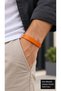 Esmardo Orange Leather Men's Bracelet - Wide Band with Layered Design and Silver Clasp