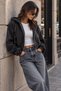 Women's Comfortable Fit 3 Thread Hooded Jacket Silver Zipper Crop Sweatshirt - Smoked - 7