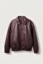 Men's Relax Fit Bomber Leather Jacket Claret Red