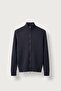 Men's Relax Fit Stand Collar Zippered Hair Knitwear Cardigan Navy Blue