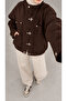 Women's Stand-Up Collar Bomber Denim Jacket with Snap and Hook Details in Brown - 2