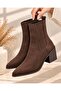 Women's Brown Suede Chelsea Boots with Elastic on Both Sides - 3