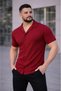 Men's Waffle Fabric Short Sleeve Buttoned Open Collar Regular Fit Shirt - Red