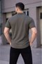 Men's Waffle Fabric Short Sleeve Buttoned Open Collar Regular Fit Shirt - Khaki - 3