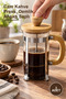 3 Pieces of 350 ml Glass French Press with Wooden Details – Glass Coffee Press, Teapot, Wooden Handle