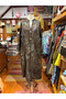 Brown Botanical Leaf Pattern Two-Button Long Sleeve Linen Dress - 7