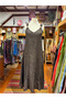 Dark Brown Double Brooch Detailed Strappy Casual Italian Linen Dress - 6
