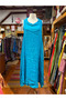 Turquoise Color Degaje Collar Pocket Detailed Italian Linen Dress - 6