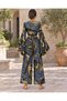 Black Color Silk Trousers and Blouse Set with Embroidered Waist, Pocket and Gold Detail - 3