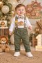 Lion and Family Themed 1 Year Old Boy Khaki Pants Salopet Shirt Bow Tie Set