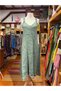 Sage Green Double Brooch Detailed Strappy Casual Italian Linen Dress - 7