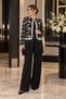 Women's Black Floral Embroidered Loose Fit Jacket with Judge Collar and Ribbon Detail - 2
