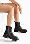 Women's Black Lace-Up Boots Thick Soled Zippered Winter Casual Stylish Boots 66 - 2