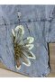 Oversized Denim Jacket with Floral Pattern on the Back, Signature Design and Glitter - Blue - 3