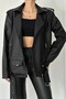 Trend Prd Oversize Long Women's Black Leather Jacket