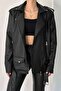 Trend Prd Oversize Long Women's Black Leather Jacket - 5