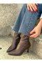 Women's Stretch Leather Pointed Toe Warm Lined Zippered 7cm Thin Heel Boots Bootie - 2