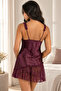 Nooala Women's Plum Satin Lace Ruffle Detailed Adjustable Strap Nightgown - 2