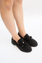 5527 Eren Shoes&Bag Genuine Leather Nubuck Printed Bow Detailed Low Heeled Daily Comfortable Elegant Women's Shoes Real Leather Nubuck Black - 7