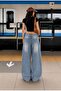 Blue Washed Denim Fabric Lace-Up Street Style Casual Pants - 2