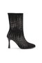 Black Suede Women's Heeled Boots with Sparkling Stone Detail and Back Zipper