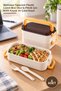 5 Pieces Two-Tiered Lunch Box – Plastic Lunch Box with Compartment-Free Design, Locking Lid and Fork Spoon for School, Work, Picnic