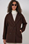 9143 Women's Double Breasted Lapel Stamp Coat - Brown - 3