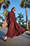 Belted Cupro Overcoat with Matching Scarf - Burgundy - 2