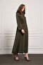 Hooded Cupro Overcoat with Drawstring Waist - Khaki - 2