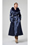 Glossy Belted Long Coat - Navy - 2