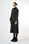 Belted Zip-Front Textured Overcoat - Khaki - 4