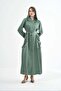 Belted Linen-Blend Overcoat with Zip Pockets - Green - 2