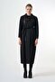Belted Suede-Effect Long Coat - Black