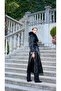 Glossy Belted Long Coat - Black - 5