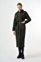 Belted Zip-Front Textured Overcoat - Khaki - 2