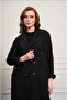 Double-Breasted Linen Overcoat - Black - 3