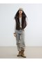 Vizyon New Season Brown Fur Collar Suede Look Women's Vest - 2