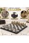 Luxury metal chess set with ottoman byzantine figures, chrome plated black marble patterned wooden board 25x25 - 2