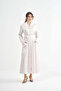 Belted Satin Zip-Front Long Coat - Ecru