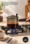 1 Piece Acacia Glass Coffee Pot – 550 ml Heat-Resistant Borosilicate Glass, Ergonomic Handle and Pouring Spout, Stove Compatible (Except Induction), Coffee Pot