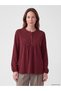 Two Mt Shop Quality Lcw Grace Burgundy Embroidered Oval Collar Long Sleeve Women's Blouse