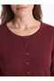 Özmarka New Season Burgundy Crew Neck Embroidered Gathered Blouse - 3