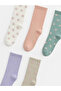 Two Mt Shop Quality Lcw Dream Ecru Patterned 5-Piece Pack Women's Socks - 2