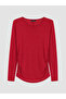 Two Mt Shop Quality Lcw Curve Red Combed Cotton Plain Oval Neck Long Sleeve Women's Blouse - 3