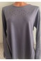 Er Clothing Combed Cotton Blouse Long Sleeve Crew Neck Stone Gray - 2