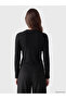 Two Mt Shop Quality Lcw Modest Black Camisole with Stones, Tight & Slim Long Sleeve Women's Bodysuit - 4