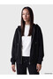 Black Hooded Oversize Women's Zippered Sweatshirt - 8