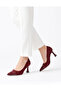 Women's Burgundy Suede Stiletto Croc Patterned Patent Leather Toe 7 cm Heeled Shoes - 2