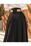 Black Straw Belted Modal Long Skirt - 4